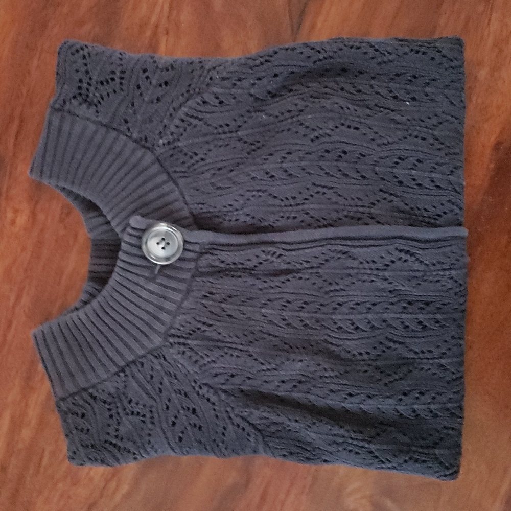 Vintage Gray Crochet Swing Cardigan Cropped Bell Quarter Sleeve Sweater • Small - Picture 5 of 16
